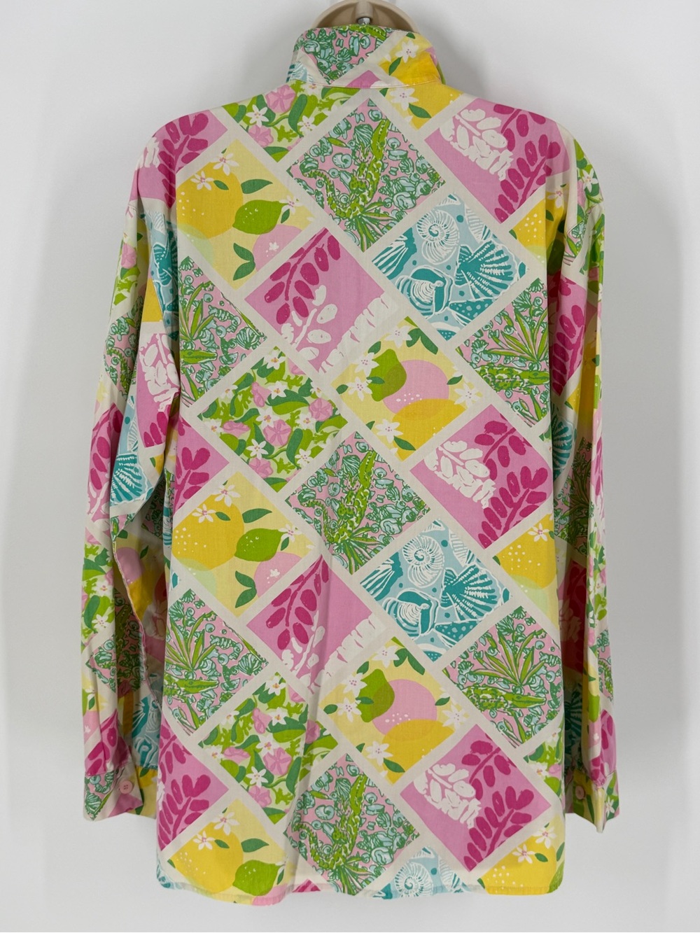 Vintage Lilly Pulitzer Cotton Patchwork Tropical Print Button Front Shirt M - Picture 8 of 15